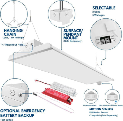 Konlite ALTA LED High Bay Light - 4FT - 225W/195W/175W - 37,600 Lumens - 5000K/4000K Selectable - 120-277V - 600W Metal Halide Equal