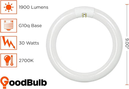 GoodBulb 30-Watt 9 Inch T9 Fluorescent Circline Light Bulb 2700K Warm White Light Color G10q Base High Output 1900 Lumens 30W 10000 Life Hours 80 CRI Pack of 10 Bulbs