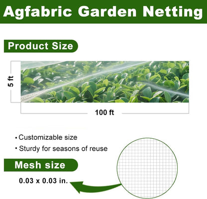 Agfabric Garden Netting 5'x100' Insect Pest Barrier Bird Netting for Garden Protection,Row Cover Mesh Netting for Vegetables Fruit Trees and Plants,White
