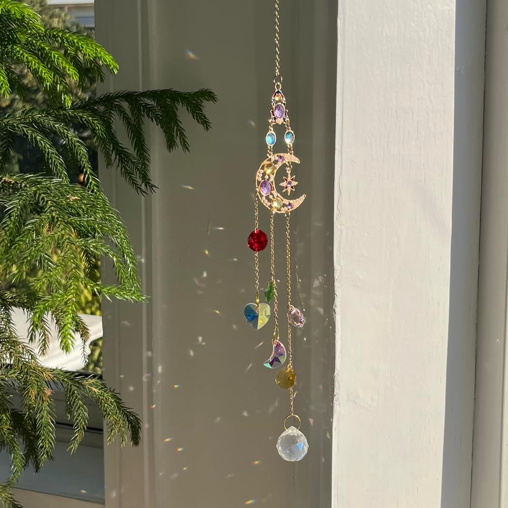 2 Pcs Crystal Hanging Ornaments, Sun & Moon Crystal Suncatcher, Hanging Crystals for Decoration, Window Ornament, Home Decoration, Ideal Gift