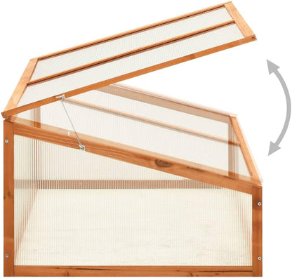 Wooden Garden Greenhouse，Wood Raised Plants Bed Raised Flower Planter Box, Garden Wood Cold Frame Greenhouse Flower Planter, Brown 39.4"x25.6"x15.7" Firwood,-682