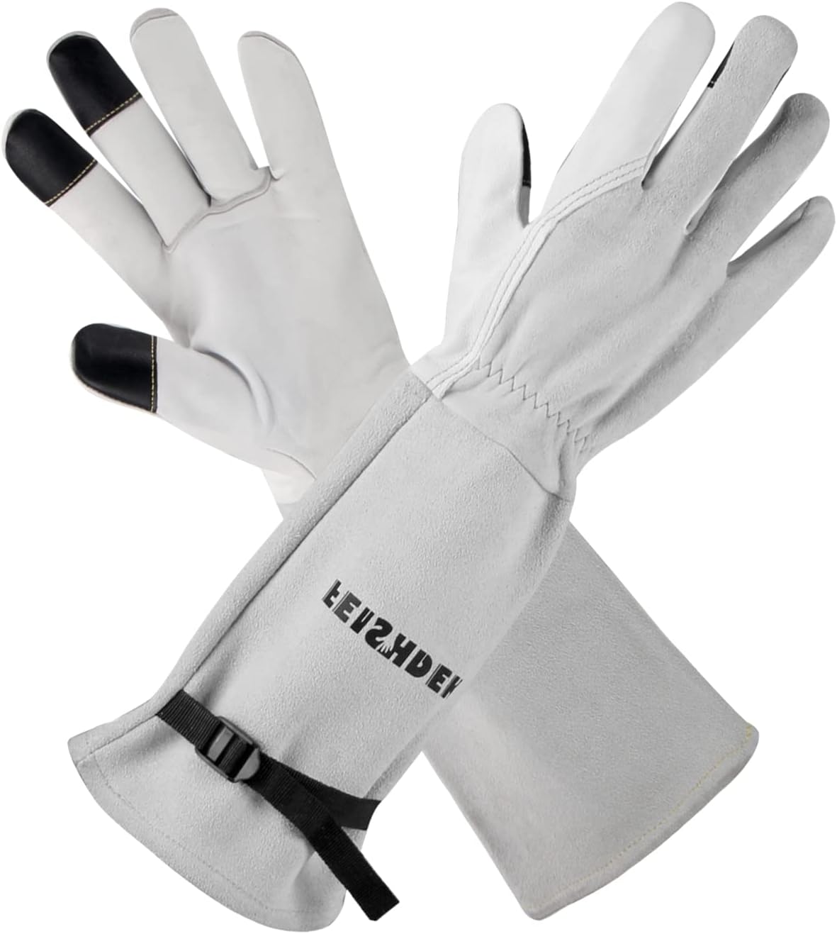 Garden Gloves Women/Men Thorn Proof, Deerskin Suede, 2 Layers Leather Rose Pruning Long Gardening Gloves for Cactus