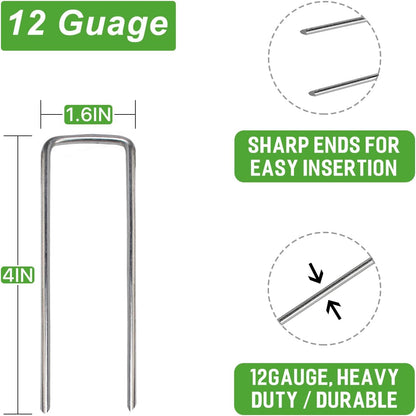 Landscape Staples Galvanized Garden Stakes,4 inch 200 Pack 12 GaugeHeavy Duty Garden Pins for Fences, Lawns, Weed Barriers and Landscape Fabrics, Irrigation Hose,Yard Lawn, Landscape Fabric.