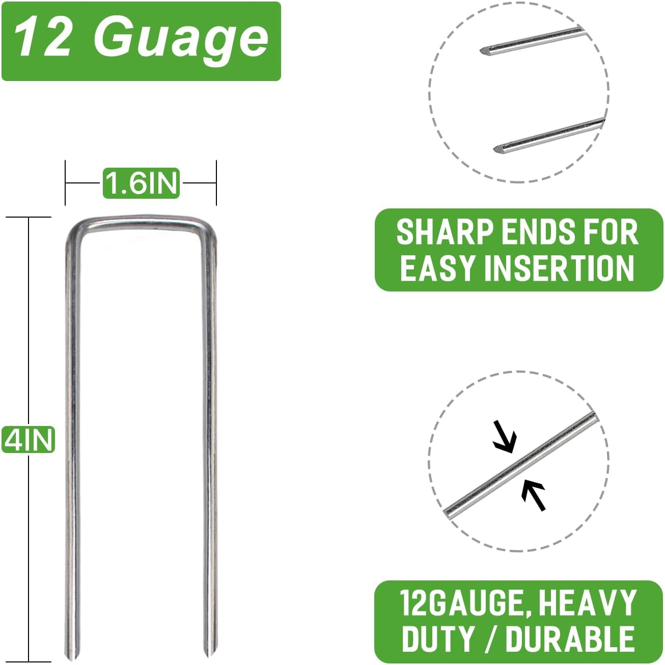 Landscape Staples Galvanized Garden Stakes,4 inch 50 Pack 12 Gauge Heavy Duty Garden Pins for Fences, Lawns, Weed Barriers and Landscape Fabrics, Irrigation Hose,Yard Lawn, Landscape Fabric