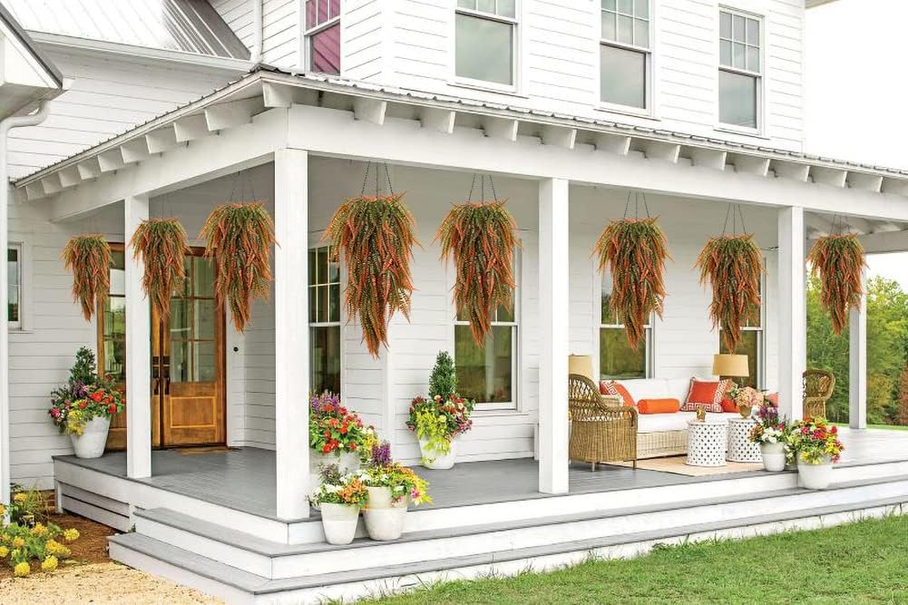 RECUTMS Fake Boston Fern 4Pcs Realistic Artificial Hanging Plants UV Resistant Plastic Ivy Leaves Draping Faux Greenery Decor for Room Patio Wall Garden Wedding Indoor Outdoor(Orange)