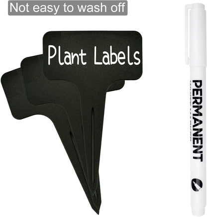 120pcs Plant Labels, Plastic Plant Tags, T-Type Garden Waterproof Name Stakes Plant Markers for Outdoor Garden Flower Vegetables Potted Plants Seed with A Marker Pen (6 x 10 cm, Black)