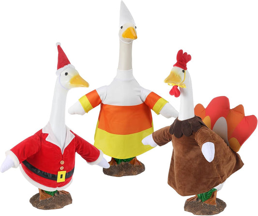 3 Set Halloween Goose Outfit Fall Christmas Lawn Porch Goose Cloth Costume Thanksgiving Xmas Outdoor Patio Yard for 23'' Lawn Gooses Outdoor Decoration