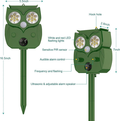 Ultrasonic Animal Repellent - Deer, Squirrel, Cat Repeller Outdoor Sonic Fortress Pro Solar Waterproof Solar Powered Ultrasonic Device for Garden & Yard Professional Deer Repellent Devices(1 Pack)