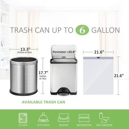 6 Gallon 120pcs Strong Drawstring Trash Bags Garbage Bags by Teivio, Bathroom Trash Can Bin Liners, Plastic Bags for home office kitchen, White