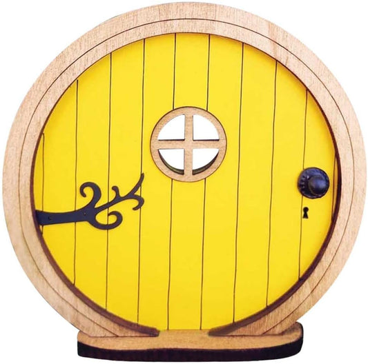 1Pc Fairy Garden Door for Tree, Fairys Doors for Trees Outdoor and Tree Trunk, Mini Fairy Garden Sculpture Lawn Ornament Decor, Fairytales Door Decoration，Gardens Miniatures (Yellow)
