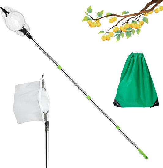 Fruit Picker Pole 5 FT Adjustable Pole with Soft Bag Fruit Catcher Equipment Tree Picker with Fruit Storage Bag for Apples Mango Pear Orange Avocados Fruit Picking(1.6 m/5.25ft)