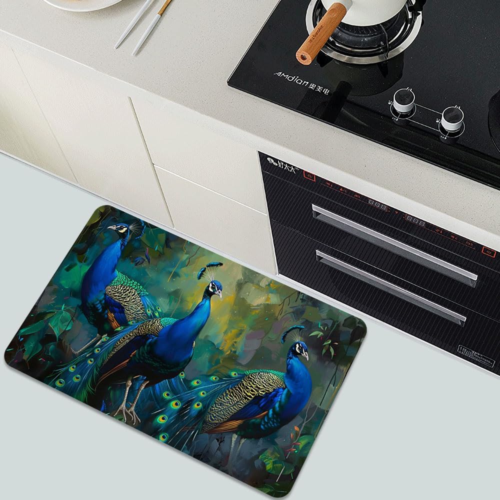 Bath Mat-Bathroom Rug，Three Peacocks-Absorbent Non Slip Quick Dry Stain Resistant Easy to Clean Care Shower Rug for Bathtub Shower Room 17×27.5Inch (43 * 70cm)