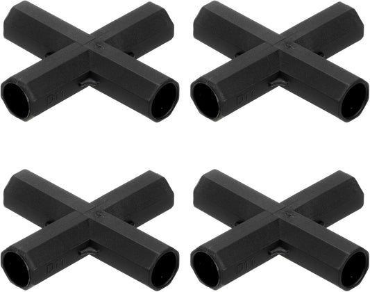 4 Pcs 11mm Greenhouse Frame Building Connectors, 4 Way Flat Pipe Fitting for Grape Trellis/Sunscreen Shed/Gardening Plant Stakes, Greenhouse Accessories [Black]
