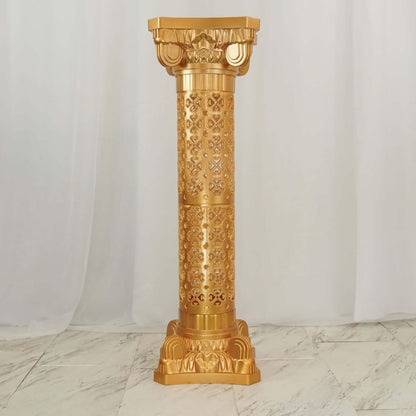 Efavormart 4 Pack | Gold Crafted Venetian Inspired Pedestal Stand | Plant Pillar - 40" Tall PVC