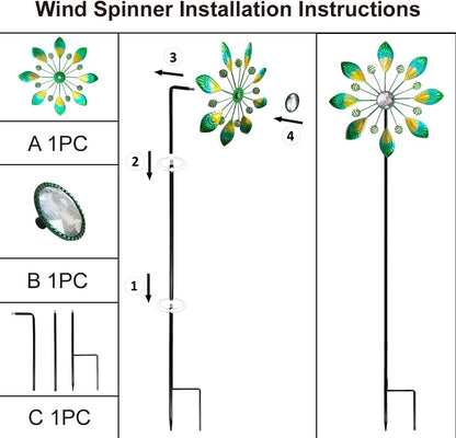 Metal Peacock Wind Spinner for Outdoor Garden Decor - 36 Inch Height Feather Wind Catcher with Stake, Lawn & Patio Art, Weather-Resistant Yar