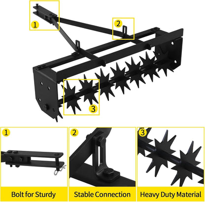 Tow Behind Lawn Aerator, 32" Heavy-Duty Core Aerator Tool, Manual Lawn Aerator, Plug Aerator with Universal Hitch, Rolling Aerator for Effective Soil Aeration and Lawn Health