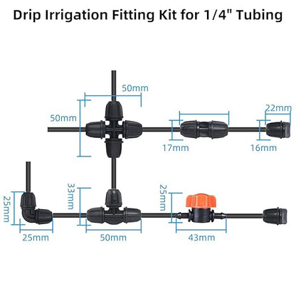 Drip Irrigation Fittings for 1/4 inch Tubing (0.16" ID x 0.28" OD), 20 Pcs Anti-Drop Locked Barbed Reducing Elbows for Drip Line Connectors