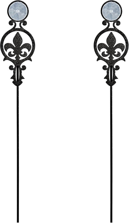 Touch of Class Pathways Reflective Driveway Marker Stake Set of Two for Outdoor Use | Fleur-de-Lis Emblem Design | Personalized Tall Reflector Set of 2 | Black Durable Finish