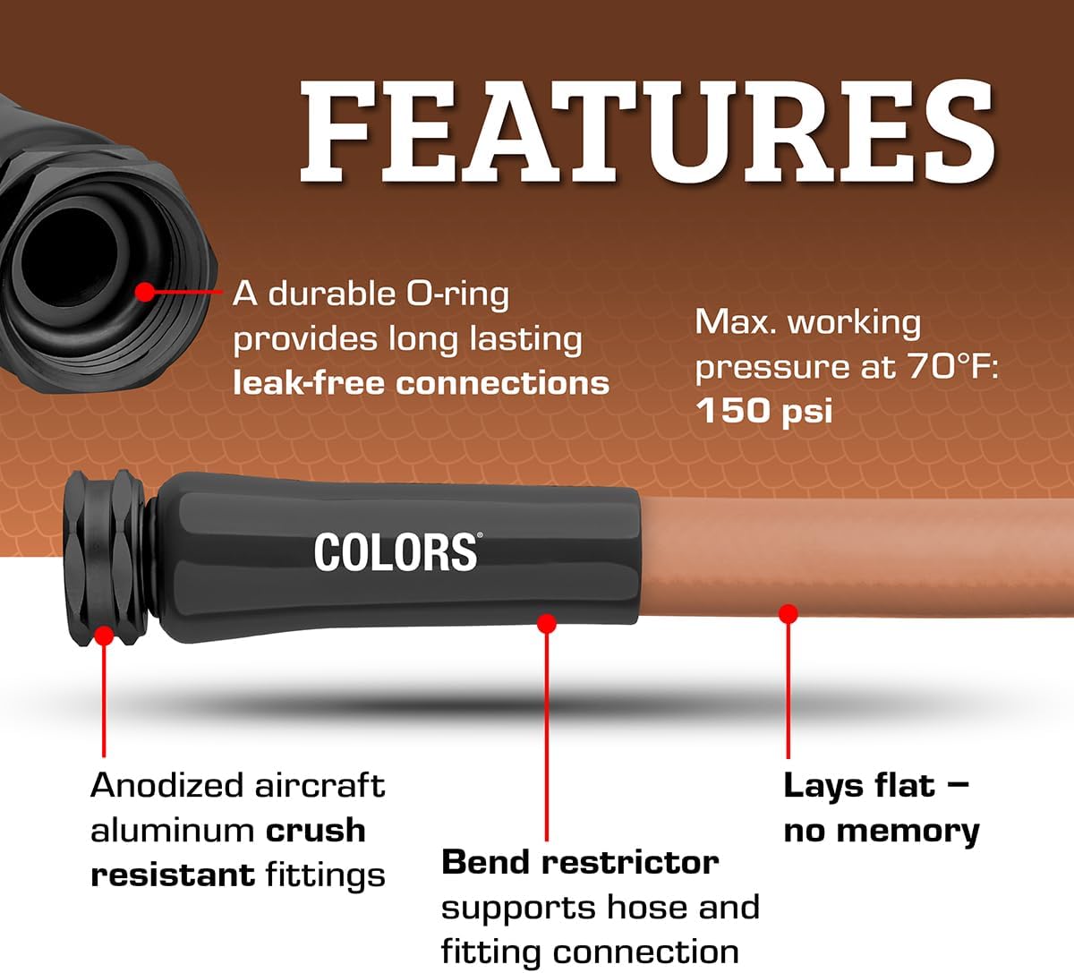 Flexzilla Colors Garden Hose 5/8 in. x 50 ft., Lightweight All-Weather Water Hose, Durable and Flexible, Leak-Free Connections, Red Clay
