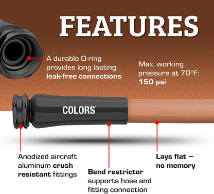 Flexzilla Colors Lead-In Garden Hose 5/8in. x 10ft., Lightweight All-Weather Water Hose, Durable and Flexible, Leak-Free Connections, Red Clay
