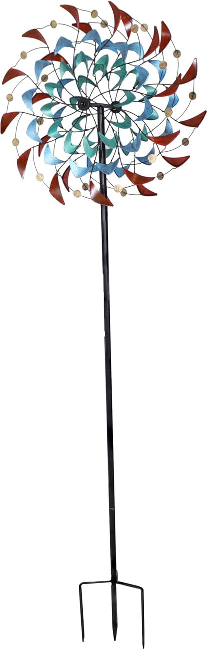 Sunnydaze Rainbow Breezes Metal Garden Wind Spinner - Removable Pole Sections for Adjustable Height - Dual-Motion Blades - 84" H