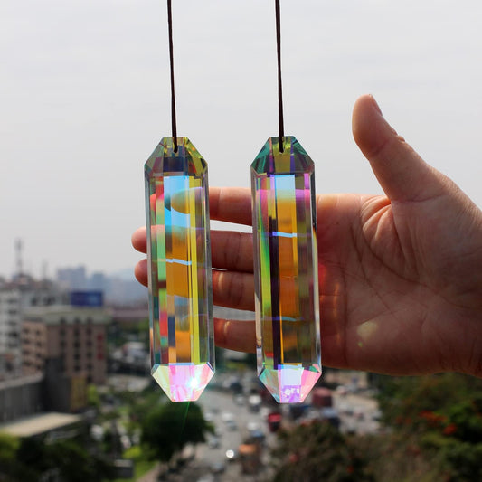 2PCS 5" Large Suncatchers Crystal Prisms, STINO Hanging Sun Catcher with Glass Prism, Rainbow Maker