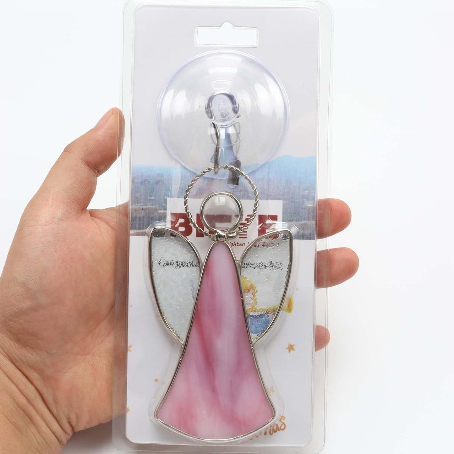 Bieye W10103 3PCS Tiffany Style Stained Glass Window Hangings for Home Decor (Angel)
