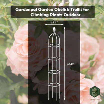 GardenPal Rustproof Metal Pipe Garden Obelisk Trellis, Tomato Cage and Plant Support for Climbing Plants, Potted Tall Plant Stakes for Vine Vegetable Flower Outdoor Indoor (Black, Φ31.7cm-H175cm)