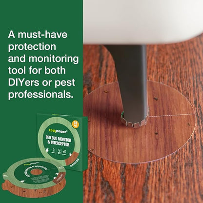 EcoVenger Bed Bug Monitor & Interceptor Super Glue Traps 48 Ct, Discreet Floor Color Classic Oak, Blocks Bed Bugs' Access to Beds/Futon/Couch, for Hard Floor, New Upgraded Version Easier to Peel & Use