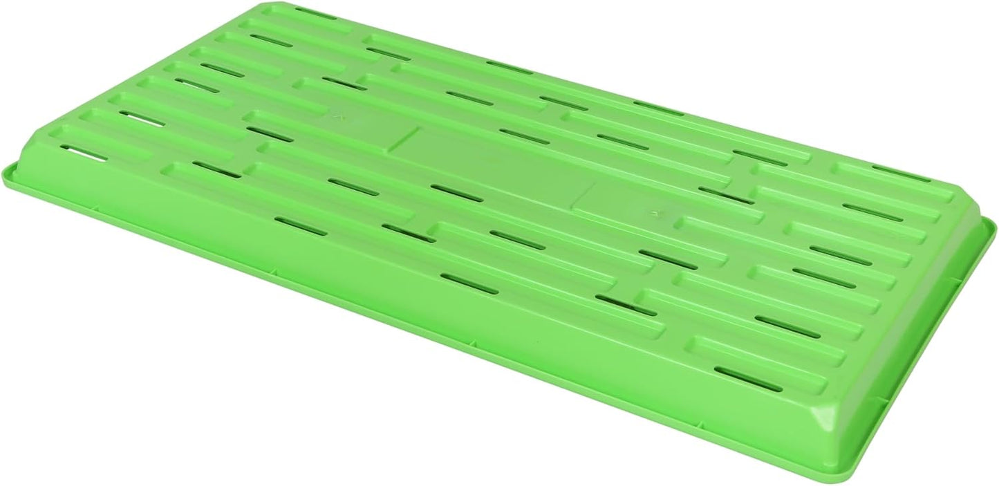 SUNPACK 10" x 20" Heavy Duty Shallow Plastic Seed Starting Tray, Green, 1" (Pack of 10) - Lined with Drainage Holes for Excess Water and Aeration, Ideal for Greenhouses or Indoor Gardening