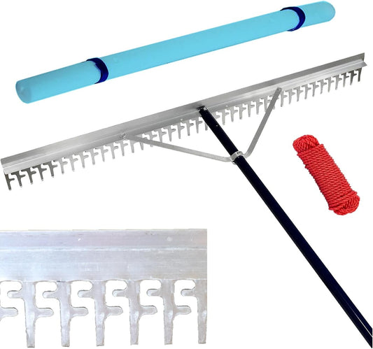 Super Wide & Long Lake and Beach Rake – 48" Head with 11ft or 16.5ft Handle – Aquatic Weed & Debris Removal Tool with Toss Rope and Float – Reinforced Teeth – Ideal for Shoreline & Water Maintenance.
