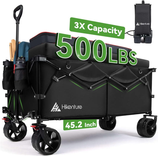 Hikenture Extended Collapsible Wagon, 500 LBS Wagons Carts Foldable, Heavy Duty Beach Wagon with