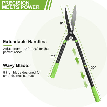 23-30" Telescoping Hedge Clippers, Extendable Garden Shears for Trimming Hedges, Shrubs & Bushes, Manual Hedge Shears with Adjustable Blade Tension for Yard Landscaping