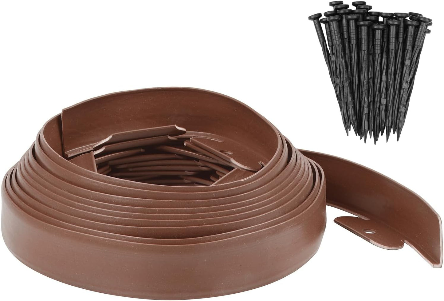 Garden Edging - 20 Feet Plastic Landscaping Edging Border with 18 PCS Spikes Apply to Flower Beds/Grass Lawn/Yard (20FT x 1.57IN, Dark Brown)