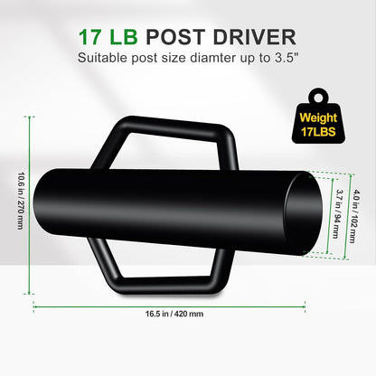 Fence Post Driver with Handle,17LB Hand Post Pounder,3.7 inches Inner Dia. Pole Rammer, Farm Wire Fencing for T Post, U-Channel Sign and Wooden Post, Black