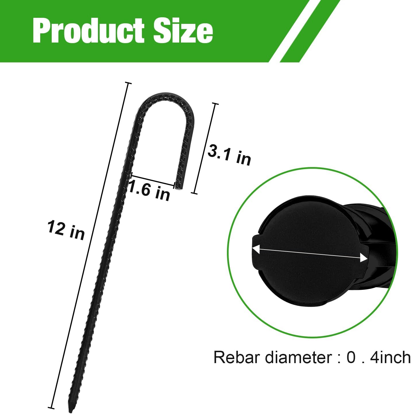 ERYTLLY 12In Rebar Stakes J Hook Heavy Duty Galvanized Metal Stakes for Ground Barrel Soil Tent Swing Set Anchors Fence Stakes Curved Steel Plant Support Garden Stakes with Hooks（12in 16pk）