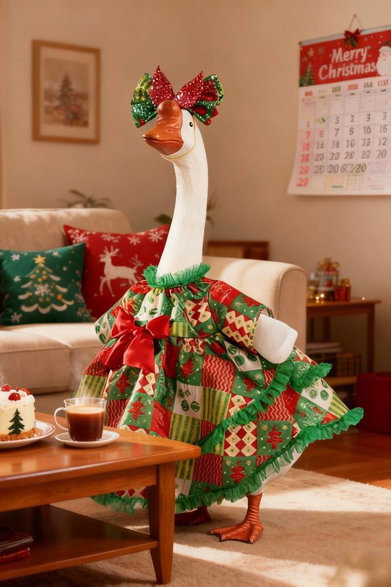 Christmas Porch Goose Outfit - 23" Goose Costume Festive Outfit for Cement Plastic Goose Statue – Funny Outdoor Decor,Lawn Yard Decor,Patio & Christmas Garden