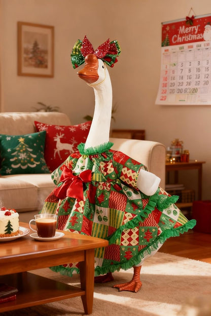Christmas Porch Goose Outfit - 23" Goose Costume Festive Outfit for Cement Plastic Goose Statue – Funny Outdoor Decor,Lawn Yard Decor,Patio & Christmas Garden