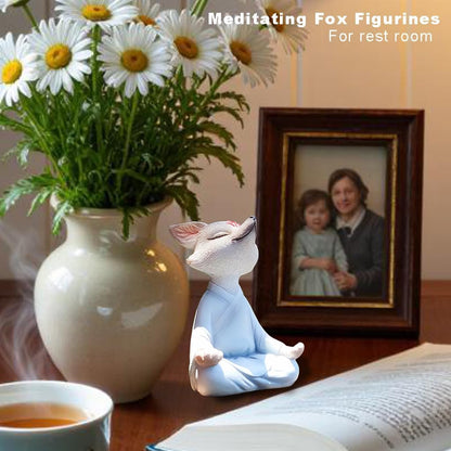 Meditating Buddha Fox Statue Resin Zen Animal Sculpture Yoga Figurine Indoor Outdoor Fengshui Decor for Patio Garden Yard Lawn Tabletop Planter Ponds Pot Bookshelf Ornaments Gifts White
