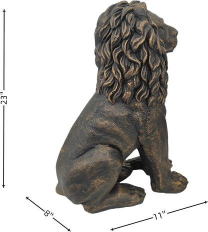 Lion Statue Majestic Sitting Lion Sculpture Guardian Lion for Outdoor Garden Patio Yard and Lawn Decor in Antique Bronze 23'' High