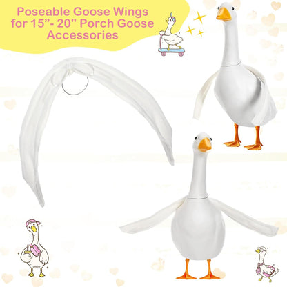 2 Pcs Poseable Goose Wings for 15”- 20" Porch Lawn Goose Outfit Accessories Poseable White Wings for Outdoor Patio Yard Lawn Art Decoration (Flat Edge)