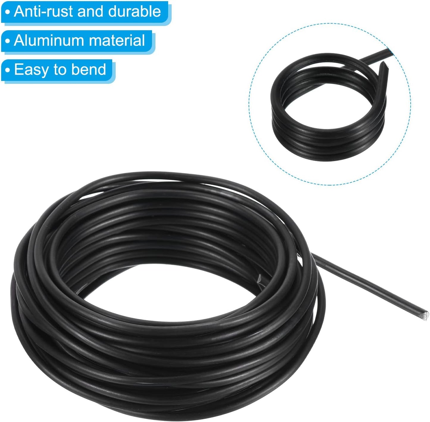PATIKIL 3.5mm Bonsai Training Wire, Floral Wire Stems Anodized Aluminum Tree Wire 32.8 Feet Total for Gardening Branch Fixing, Black