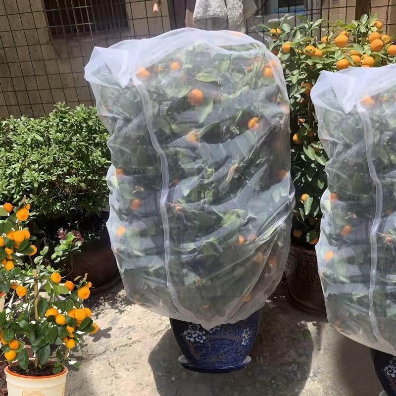 Agfabric Fruit Tree Netting Protection Bag with Drawstring,6.5x9.1 FT Garden Netting Insect Pest Barrier,Bird Netting Plant Covers for Vegetables Fruits Flower,White