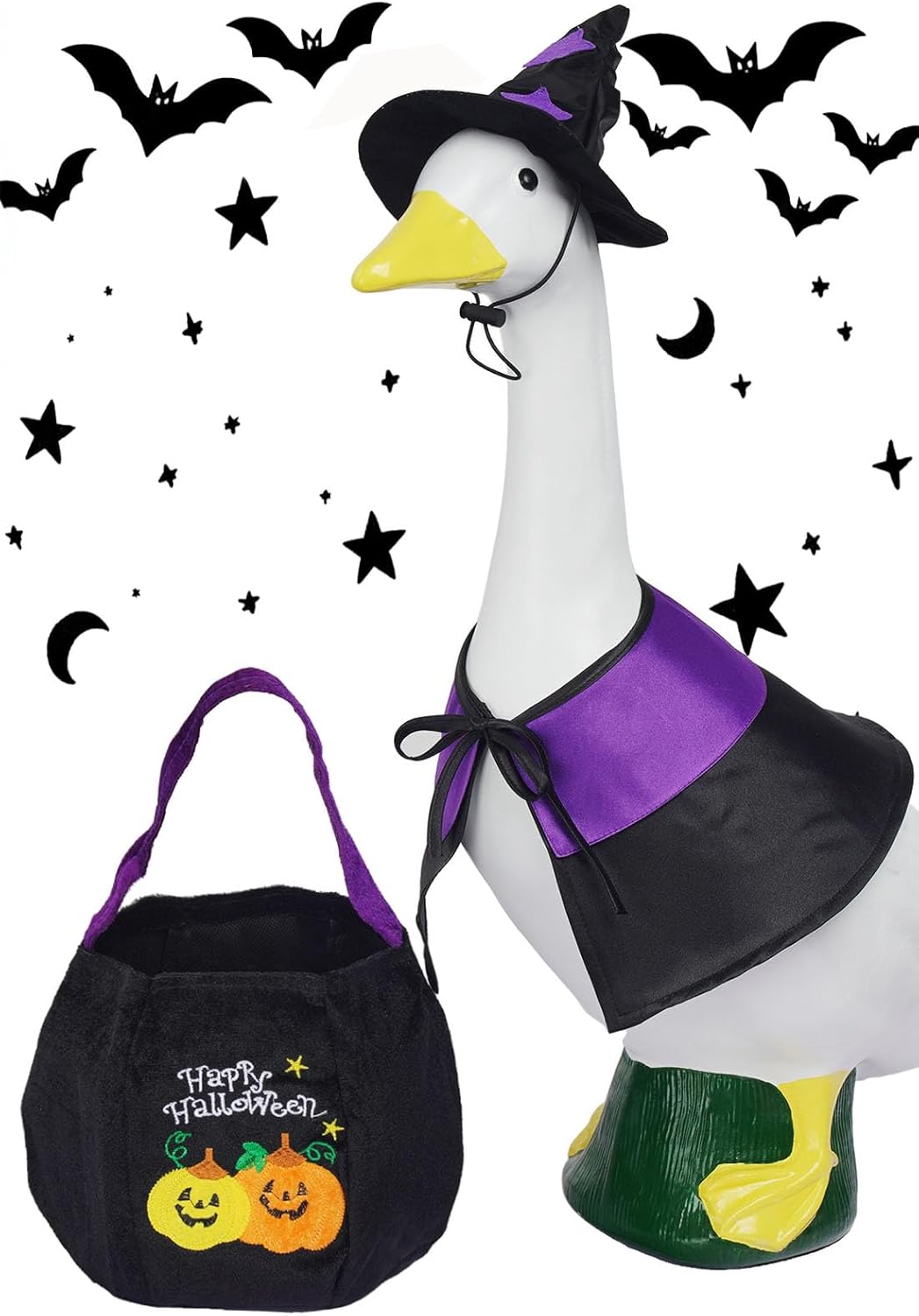 Halloween Porch Goose Outfits 23", Yard Goose Statue Clothes with Pumpkin Trick or Treat Bags, Fall Thanksgiving Outdoor Decor for Patio Lawn Garden and Porch Goode Theme (Witches Cloaks)