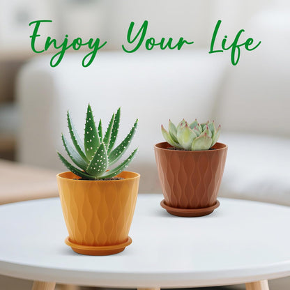 4 inch Plant Pots, 5 Pack Flower Pots Outdoor Indoor, Planters with Drainage Holes and Tray Saucers（（Multicolor）