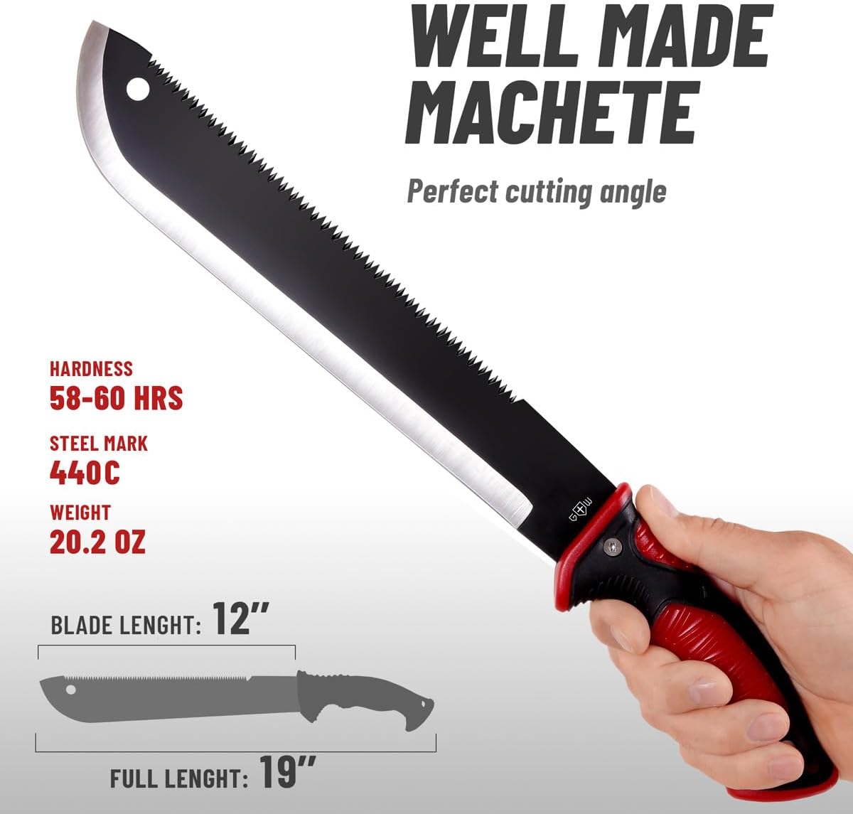 Machete with Saw - 19” Heavy Duty Tool & Sheath - Ergonomic No-Slip Handle - Survival Knife with Serrated Blade - Machetes for Bushcraft Hunting Garden Cutting Trees and Yard Work