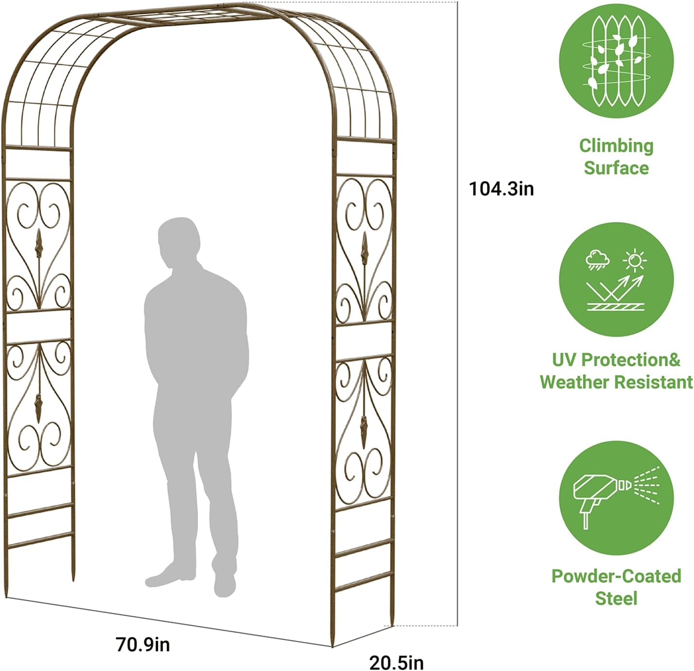 Metal Garden Arbor, 104.3” Tall Wrought Iron Archway for Climbing Plants & Flowers, British-Style Garden Trellis (Black)
