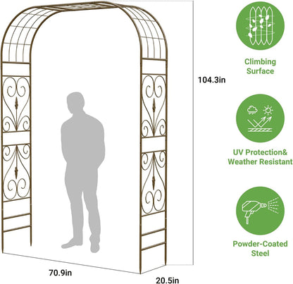 Metal Garden Arbor, 104.3” Tall Wrought Iron Archway for Climbing Plants & Flowers, British-Style Garden Trellis (Copper)