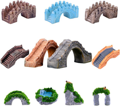 Fairy Garden Bridge 11 Pack Mini Bridge for Fairy Garden Accessories Outdoor Small Bridges Miniature Figurines Zen Gardens Terrarium Decor Little Statues Brown