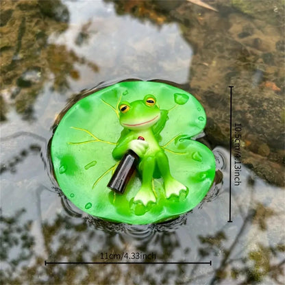 2 PCS Turtle and Frog Resin Statues on for Lotus Leaves, Vibrant Green Outdoor Decor for Gardens, Pools, Ponds, Flower Pots - Perfect for Easter, Halloween, Christmas, Garden Decorations